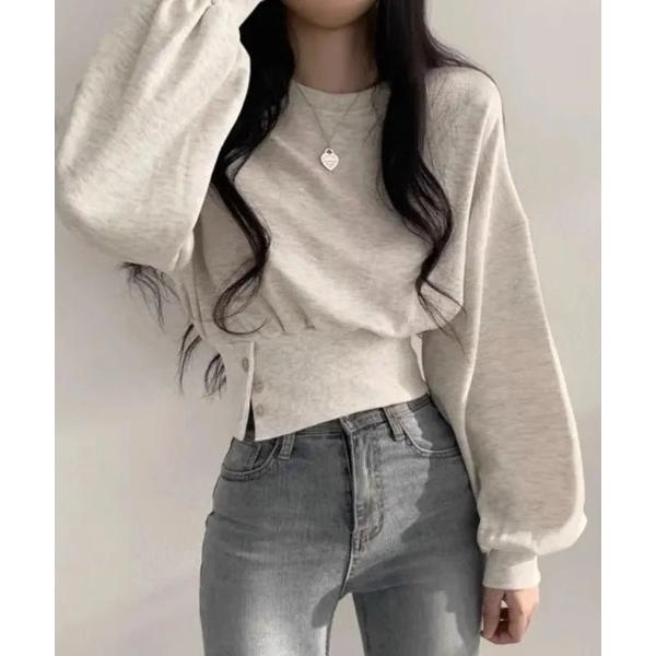 tシャツ ウエストボタンクロップド丈トップス レディース