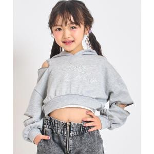 ラインストーンロゴマルチジップデザインスウェットフーディー キッズ 子供服 女の子