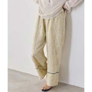 パンツ ストライプフラワーワイドパンツ レディース