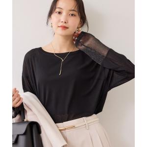 tシャツ ラメメッシュスリーブ切り替えシアーロン...の商品画像