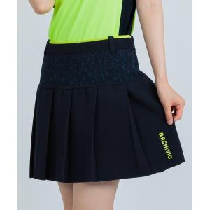 スカート 「LADIES」ジャガードロゴプリーツ切替スカート