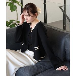 カーディガン バイカラーニットカーディガン レディース