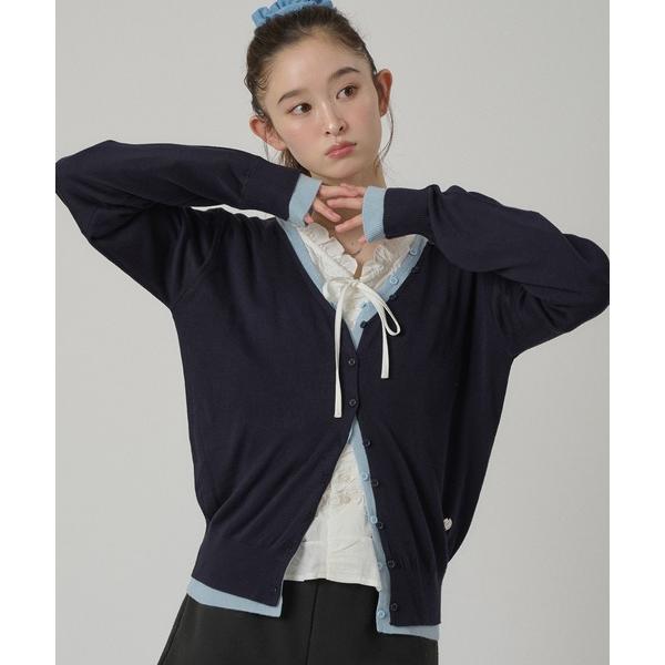 カーディガン layered-look v-neck cardigan/ レイヤード風Vネックカーデ...