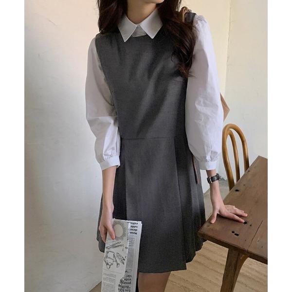 ジャンパースカート ノースリーブ×プリーツ切替ジャンスカ