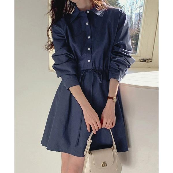 シャツワンピース ウエストドローストリングシャツワンピース