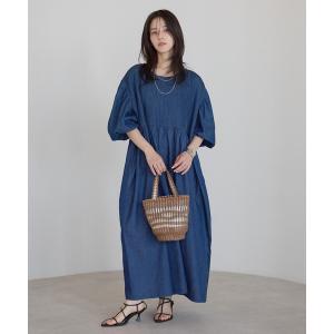 ワンピース 「India Fabric」インド綿ピンタックギャザーワンピース/インドデニム/インドコットン
