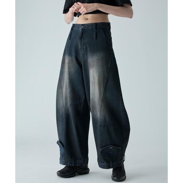 ワイドパンツ ジーンズ Design Belt Loop Curved Denim Pants / ...