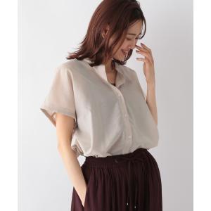 「GLOBAL WORK」 半袖ブラウス LARGE グレイッシュベージュ レディース