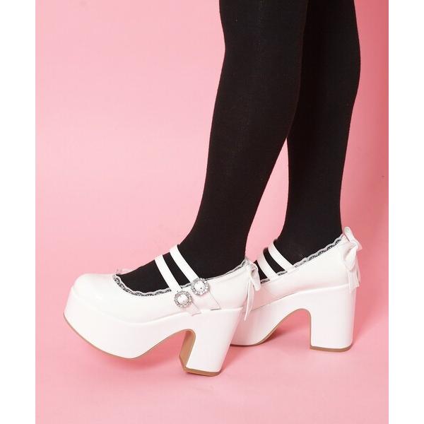 パンプス 厚底バックリボンパンプス