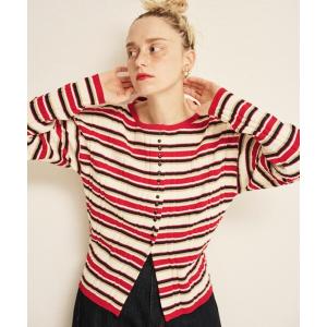 ニット セーター ストライプ組織前後2WAYニット/カーディガン レディース