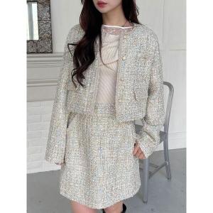 ジャケット テーラードジャケット ツイードノーカラージャケット レディース