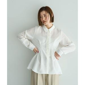 ブラウス シャツ パールジャガードペプラムブラウス レディース