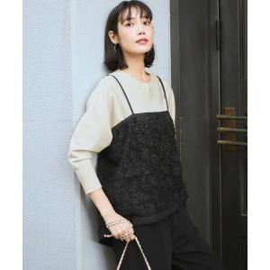 ブラウス シャツ リボンエンブロイダリー レイヤードキャミソール レディース