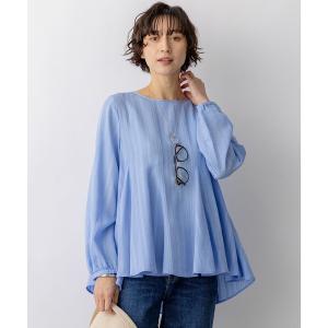 ブラウス シャツ ドビーストライプ クルーネック フレアブラウス レディース