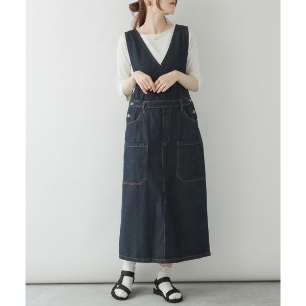 ジャンパースカート M-4L カシュクール デニムジャンスカ