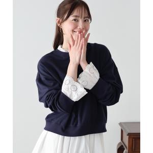 トレーナー スウェット コットンレースレイヤードスウェット レディース