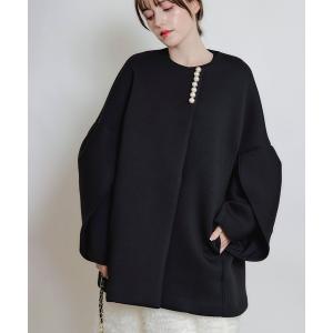 ノーカラーコート コート 3Dスリーブパールダンボールコート レディース