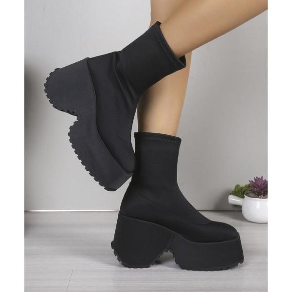 ブーツ /ショートストレッチ厚底ブーツ オールシーズン 平成ギャル Y2K（MA/EK520） レデ...