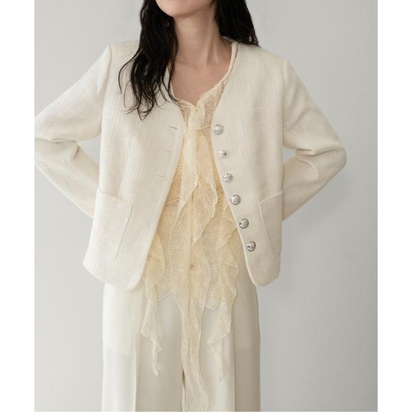 ジャケット ノーカラージャケット 「on:nue」「着用動画あり！」 ノーカラーツイードショートジャ...