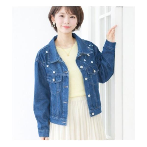 デニムジャケット gジャン パールステッチワークデニムジャケット レディース