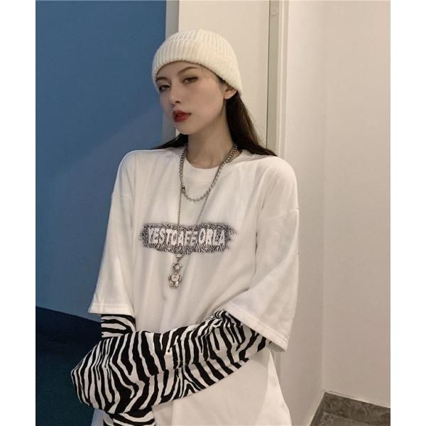 tシャツ ゼブラ柄レイヤード T シャツ レディース