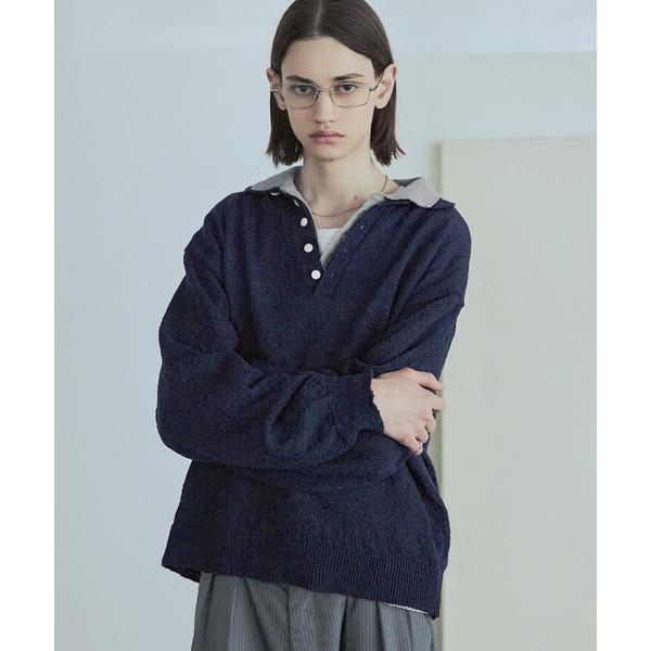 セーター ニット シアーブークレ襟付きヘンリーニット メンズ