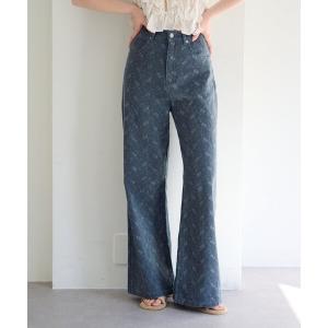 ジーンズ デニム デニムパンツ 「2026SSカタログ/低身長サイズ/2サイズ展開/ウエスト調節可」フラワーエンブロイダリーデニム レディース