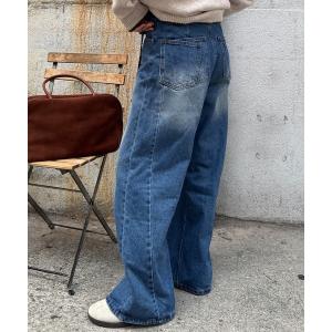 ジーンズ デニム デニムパンツ バックダブルポケットワイドデニム(chiica select) / デニムパンツ デザインデニム ヴィンテージ風 古着