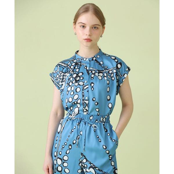 ブラウス シャツ 「セットアップ対応商品」パールドットプリントノースリーブ ブラウス レディース