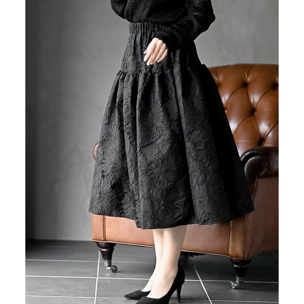 スカート フラワージャガードフレアースカート