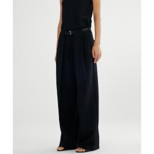 スラックス パンツ ダブルタック ワイドスラックス レディース