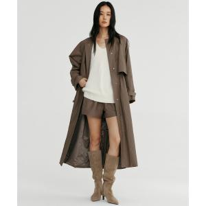 ブルゾン アウター シンセティックレザー ノーカラーロングコート レディース