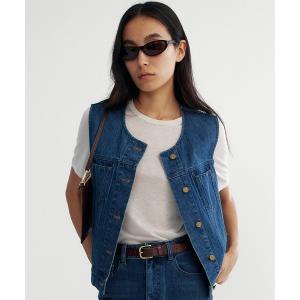 ベスト ジレ ノーカラーデニムベスト レディース