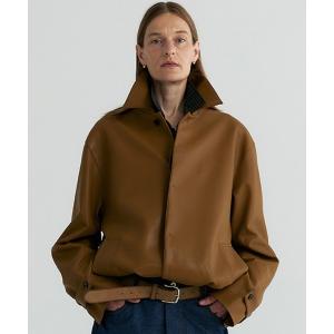 雑誌掲載✨ 自由区　ラムレザー ジャケット　ノーカラー ジャケット ノーカラージャケット ラムレザー レディース : ZOZOTOWN