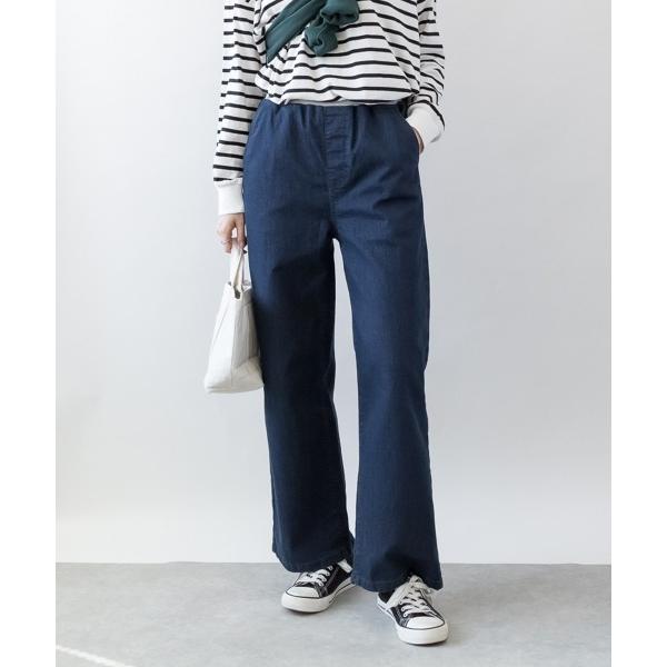 ワイドパンツ ジーンズ デニム デニムパンツ M-4L ウエストリブ デニムワイドパンツ レディース
