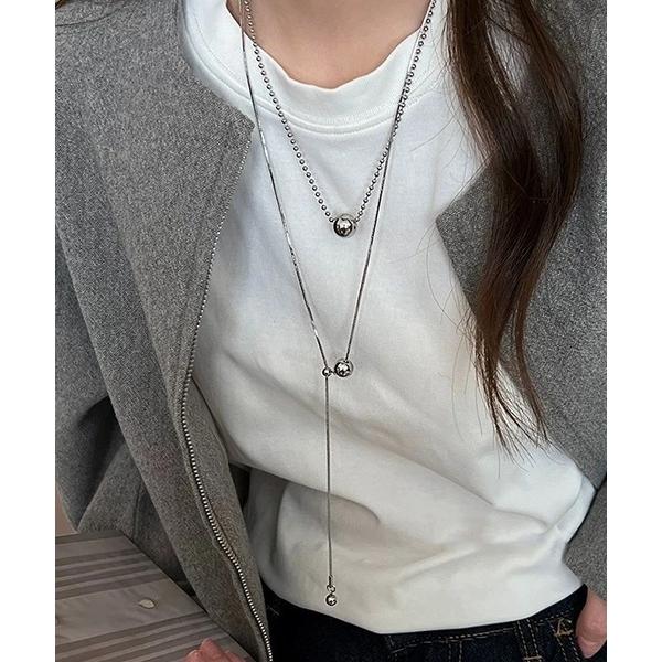 ネックレス ボールチェーン レイヤードY字ネックレス / 2連デザイン シルバーカラー ユニセックス...
