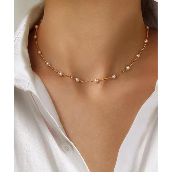 ネックレス パールステーション チョーカーネックレス / ゴールドチェーン ミニマルデザイン レディ...