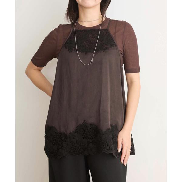 キャミソール IENA LA BOUCLE R/Lサテンレースコンビキャミソール