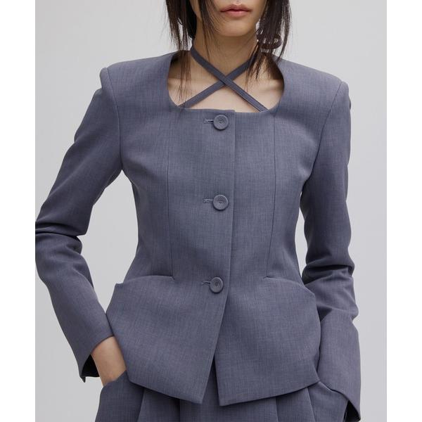 ジャケット ノーカラージャケット 入学式 卒業式 2WAY SQUARE NECK CROP JAC...