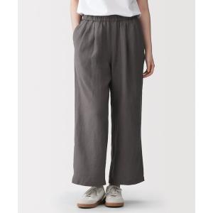 パンツ 婦人　リネン　洗いざらしイージーワイドパンツ レディース