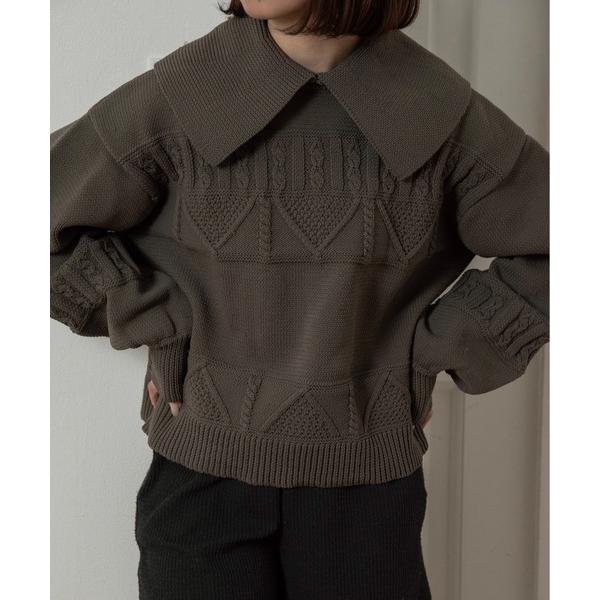 ニット セーター big collar pattern volume sleeve knit / ビ...