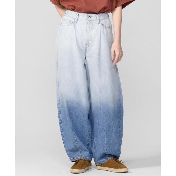 ワイドパンツ ジーンズ デニム デニムパンツ 「綿100%」バレルレッググラデーションパンツ レディ...