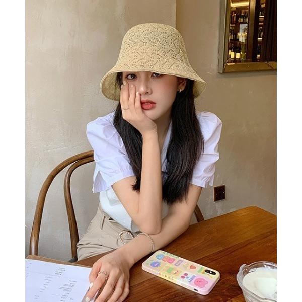 帽子 ハット 「26年春夏新作」透かし編みバケット ハット レディース