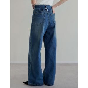 ジーンズ デニム デニムパンツ 「低身長/高身長サイズ有」コットンデニムバックルデザインパンツ レディース