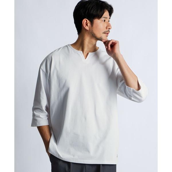 tシャツ シルキータッチ キーネック 7分袖 Tシャツ メンズ