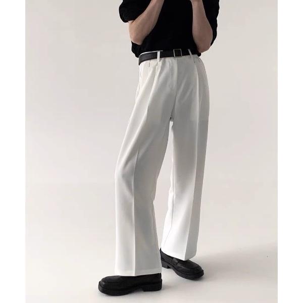 スラックス 「26年春新作」ハイウエスト センタープレス ワイドスラックスタックトラウザーパンツ メ...