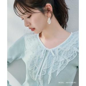 ニット セーター 2026春夏新作 レースラッフル配色リボンニット レディース