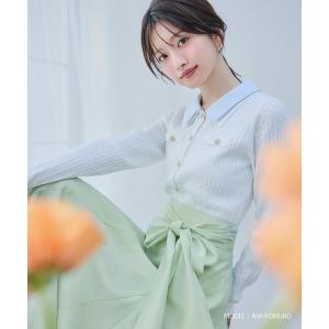 カーディガン 2026春夏新作 ダブル衿ケーブルカーディガン レディース