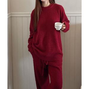 パジャマ ルームウェア 無地もこもこルームウェアセットアップ レディース