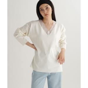 tシャツ 「daily CLIP」レース付きVネックプルオーバー レディース